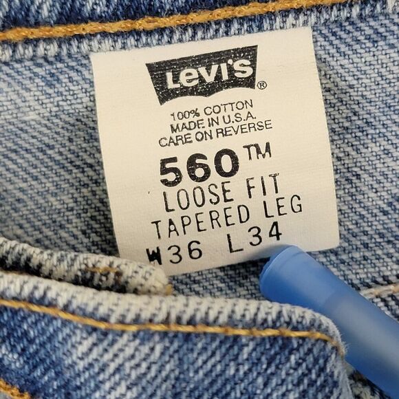 Vintage 90's Levis 560 Jeans Mens sz 36x34 Loose Fit Tapered Leg Blue Denim USA - Picture 6 of 16